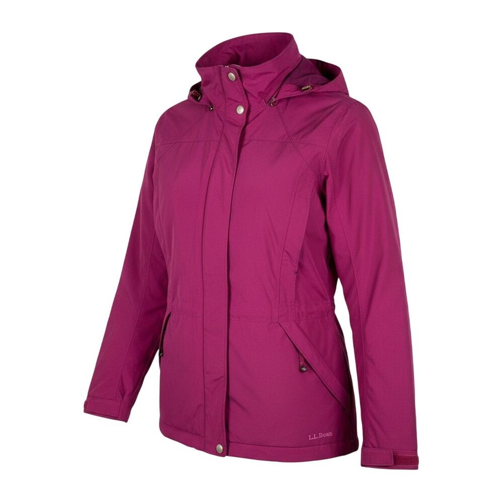 L.L.Bean Women's Jacket Large Magenta Hooded Zip Snap Pockets Water Resistant